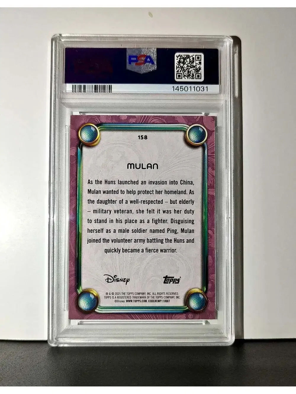 Mulan 2025 Topps Disney Cartoon Princess #158 Card Mulan PSA 9
